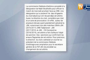 شبيبة القبائل ترفض الحكم بوخالفة وتراسل لجنة التحكيم من أجل تغييره