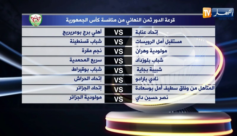قرعة الدور ثمن النهائي من منافسة كأس الجمهورية