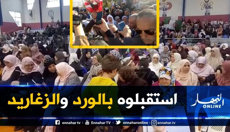 نساء يستقبلن بن قرينة بالزغاريد والورود بالكاليتوس