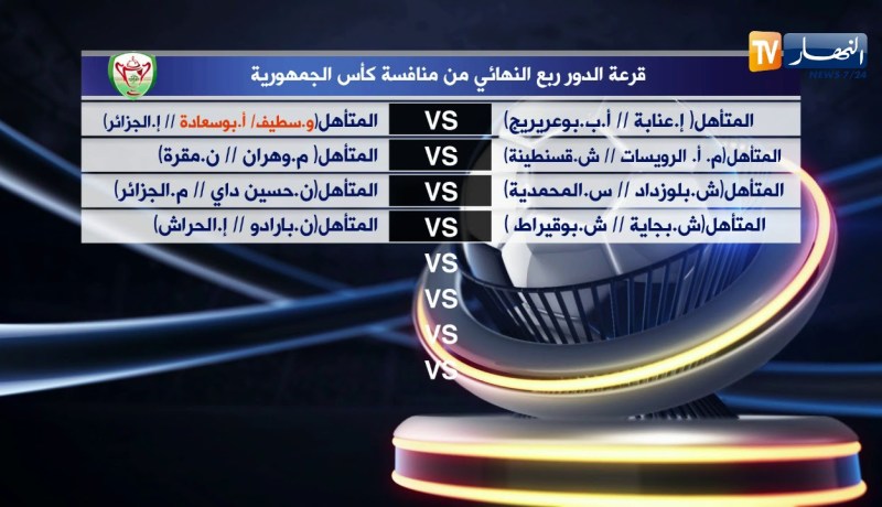 قرعة الدور ربع النهائي من منافسة كأس الجمهورية