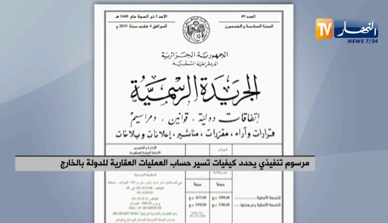 مرسوم تنفيذي يحدد كيفيات تسيير حساب العمليات العقارية للدولة بالخارج