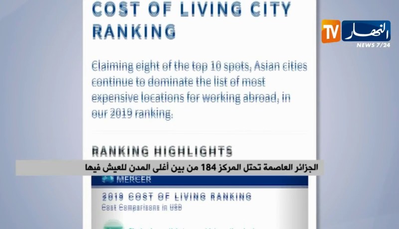 الجزائر العاصمة تحتل المركز 184 من بين أغلى المدن للعيش فيها