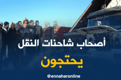 بالصور ..أصحاب شاحنات نقل التيف يحتجون بالوادي