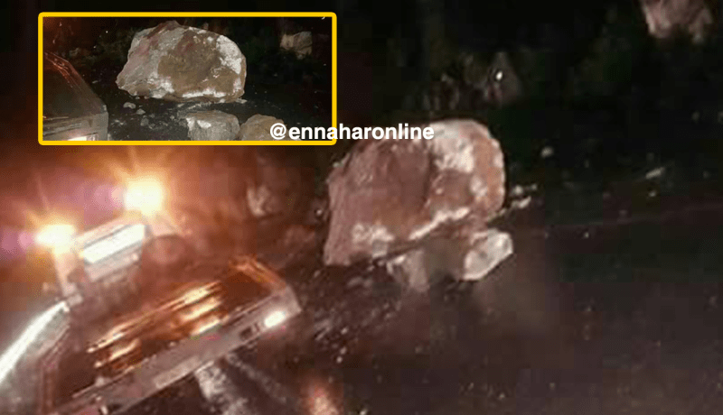 بالصور سقوط حجارة ضخمة على الطريق السريع في البويرة