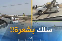 سائق ينجو بأعجوبة بعد سقوط عمود كهربائي على سيارته