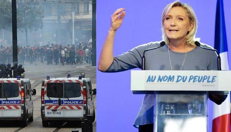 اصابة 11 شرطيا في احتجاجات على زيارة لوبان لنانت بفرنسا