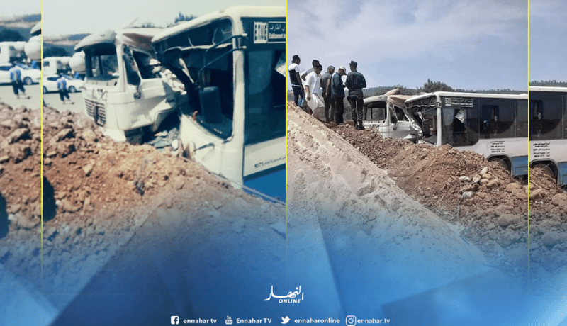 بالصور.. جرحى في حادث اصطدام شاحنة بحافلة في الطارف