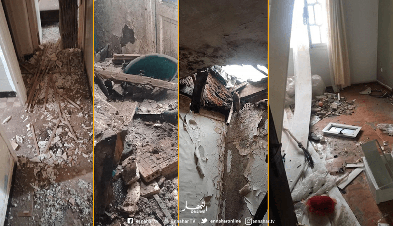 بالصور..سقوط سقف عمارة بشارع بوجمعة مغني في حسين داي