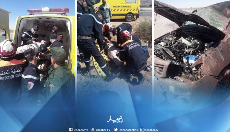 اصابة شخص في حادث انحراف سيارة بالطريق الوطني رقم 6 بالنعامة