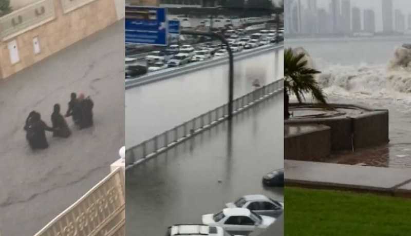 بالفيديو.. أمطار رعدية وفيضانات وسيول تُغرق قطر !!