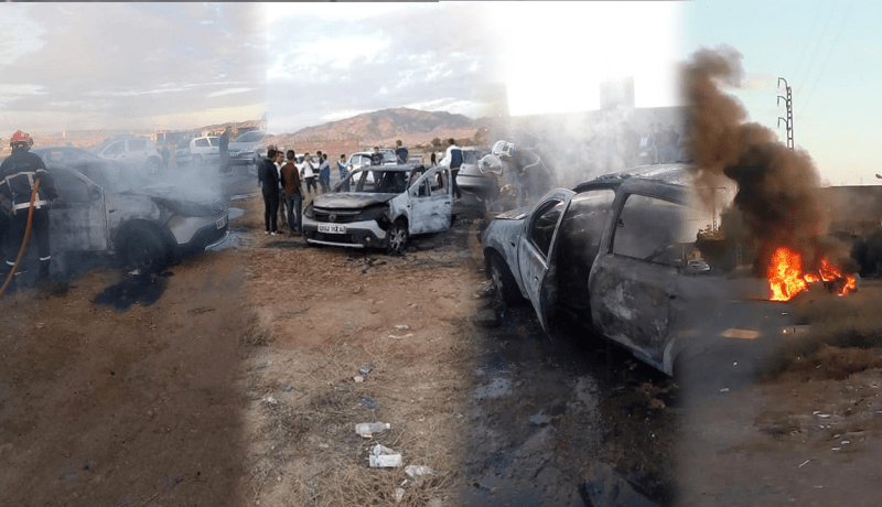 بالصور… سيارة “عريس” تحترق كلية  أثناء موكب زفافه بالمسيلة