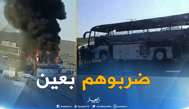 بالفيديو والصور.. إحتراق حافلة وفاق سطيف