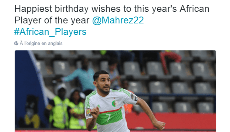 الكاف تهنئ نجم الخضر رياض محرز بمناسبة عيد ميلاده