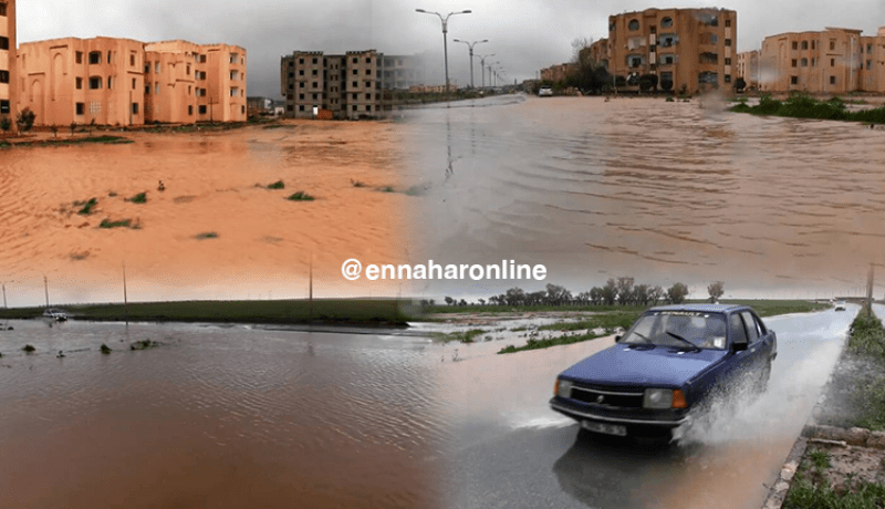 بالصور.. تجمع كبير لمياه الأمطار الأحياء السكنية والطرقات بتيارت