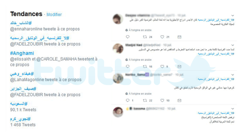 هاشتاغ “لا للفرنسية في الوثائق الرسمية” يتصدر تويتر