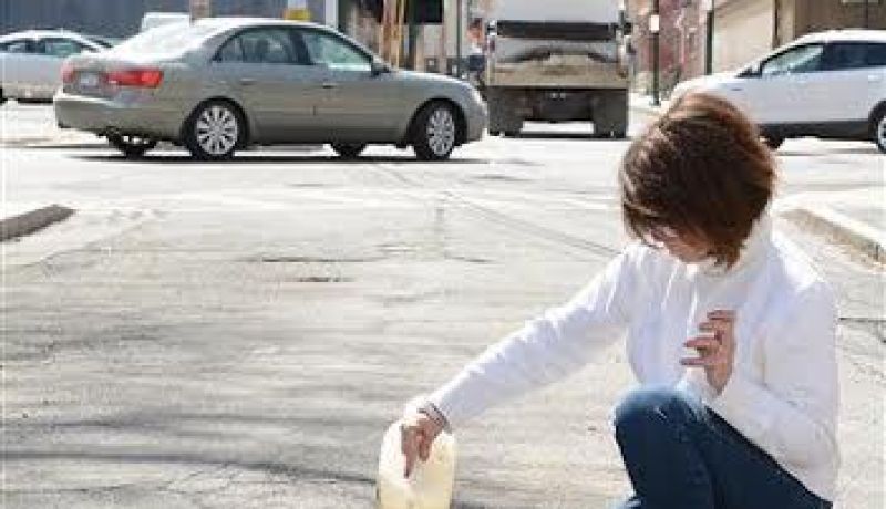 امراة من نيويورك تحتج بزرع الازهار في حفر الطريق