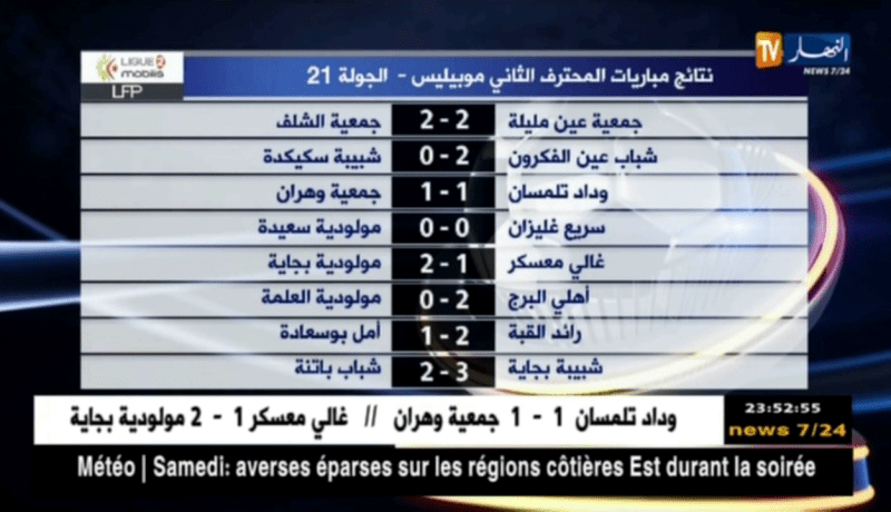 نتائج مباريات المحترف الثاني موبيليس – الجولة 21