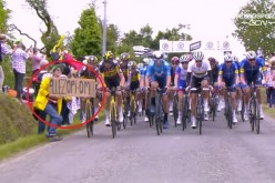 بالفيديو.. مشجعة تتسبب في حادث خطير في طواف فرنسا للدراجات