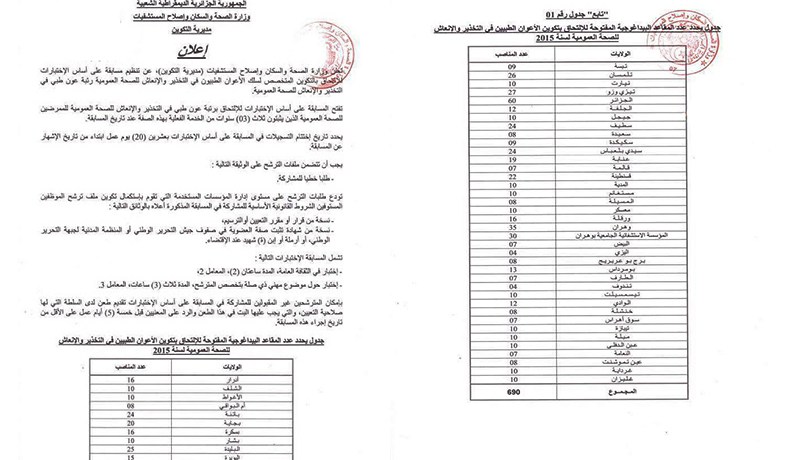 وزارة الصحة تفتح مسابقة توظيف بـ 690 منصبا