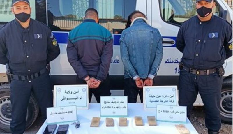 أم البواقي: توقيف شخصين وحجز خمس صفائح مخدرات
