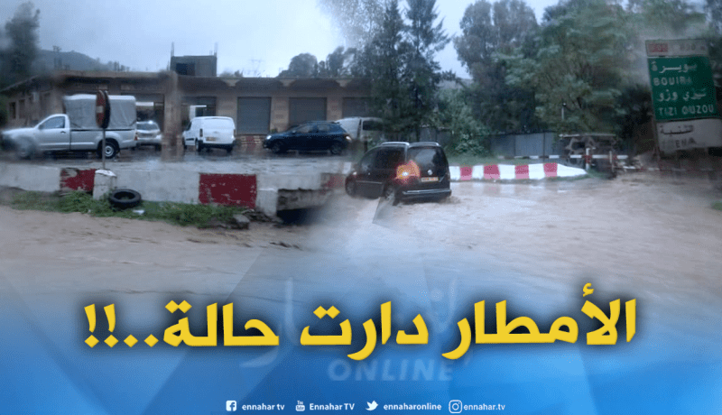 بالفيديو.. السيول تغرق شوارع مدينة مرسط بتبسة