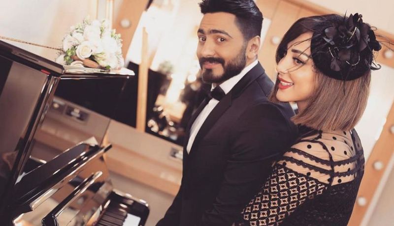 شاهد.. ديو بين تامر حسني وبسمة بوسيل في عيد ميلاد إبنتيهما