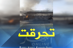 بالفيديو.. احتراق حافلة لنقل الركاب في برج البحري