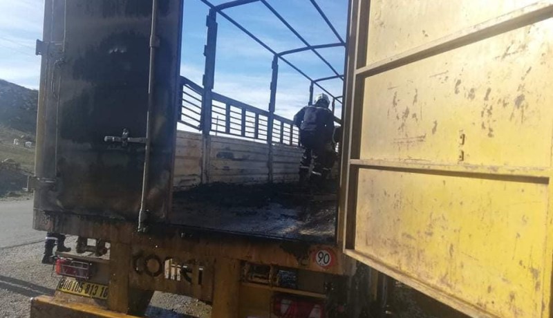 بالصور.. حريق بمقصورة شاحنة محملة بأعمدة خشبية في تيسمسيلت