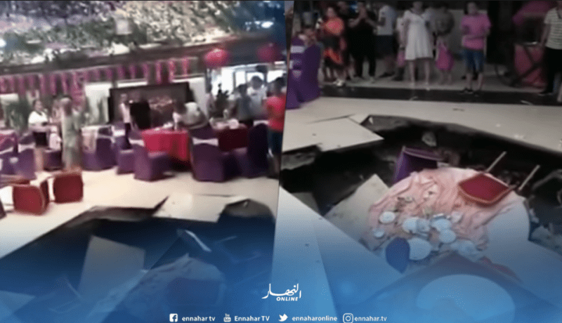 بالفيديو..حفرة تبتلع المدعوين في حفل زفاف