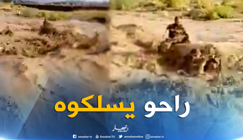 شاهد ما حصل لشخص في فيضان باتنة