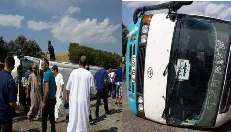 بالصور.. جرحى في انحراف حافلة في عموشة بسطيف