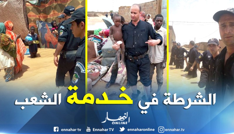 بالصور.. شرطة عين قزام تساعد المتضررين من السيول
