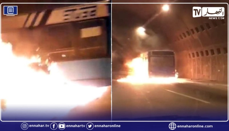 بالفيديو.. احتراق حافلة “ETUSA” داخل نفق واد أوشايح بالعاصمة