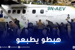 ركاب يدفعون طائرة للحاق برحلتهم