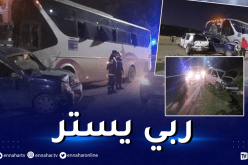 8 جرحى اثر حادث اصطدام حافلة نقل مسافرين مع 3 سيارات بعين الدفلى