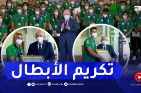 لحظة تكريم رئيس الحمهورية الرياضيين المتوجين في الألعاب المتوسطية