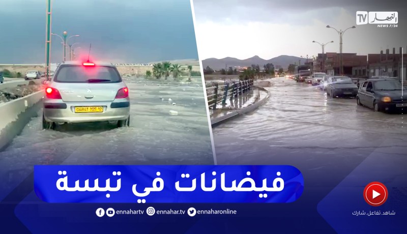 تبسة: إرتفاع منسوب مياه الاودية وتدفقها الى الطريق بين بولحاف الدير وعاصمة الولاية