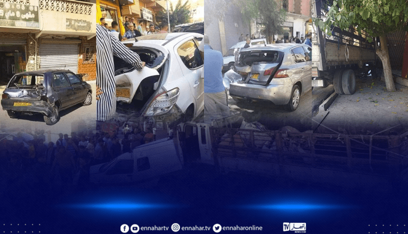 بالصور.. شاحنة تصطدم بـ 6 سيارات وتخلف 5 جرحى بتيزي نبراهم في سطيف