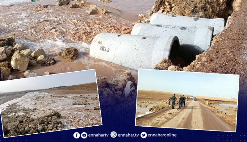 تيارت .. غلق الطريق الولائي رقم 6 بسبب فيضان وادي قرية الخربة بالسوقر
