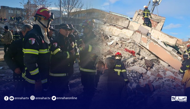 بالصور.. الحماية المدنية الجزائرية تباشر عملية البحث والإنقاذ تحت الردوم في تركيا