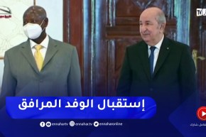 الرئيس تبون و الرئيس الأوغندي يستقبلان أعضاء السلك الدبلوماسي الأوغندي بمطار هواري بمدين