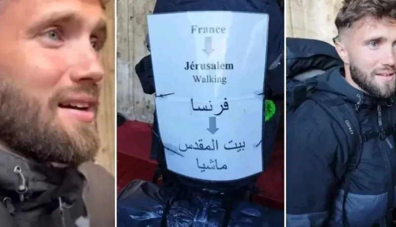 بالفيديو.. شاب جزائري- فرنسي يشق طريقه نحو المسجد الأقصى مشيا