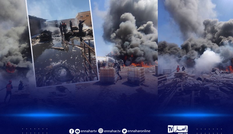 حريق مستودع بورشة للرخام” في المنطقة الصناعية بالجلفة