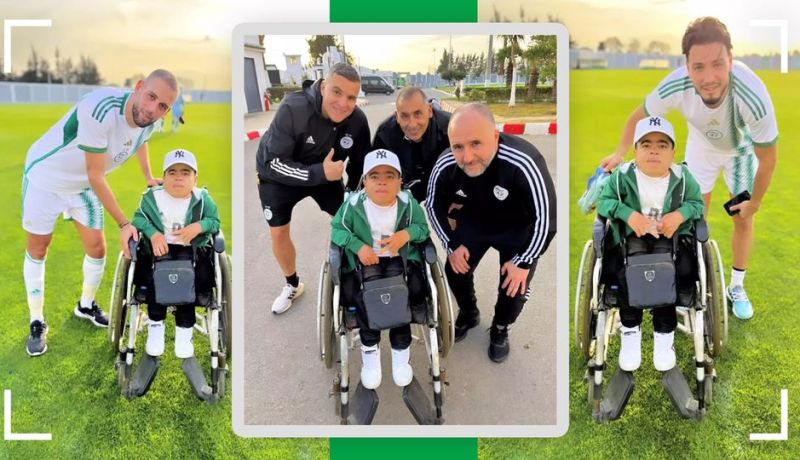 بلماضي ولاعبيه يحتضنون المشجع الياس من ذوي الهمم