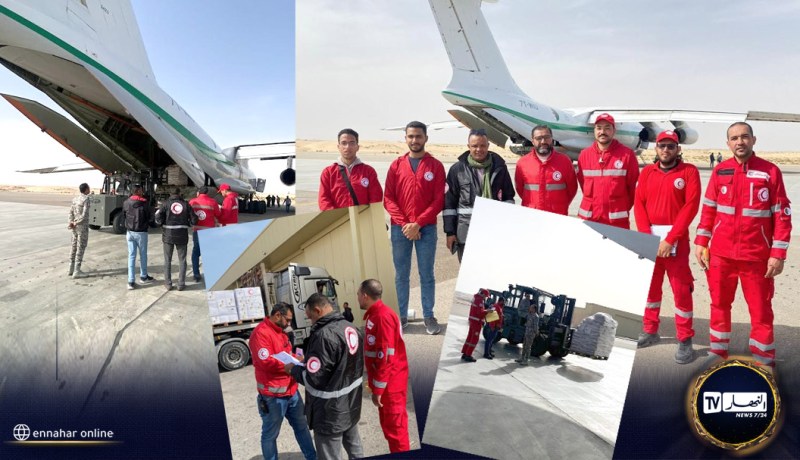 بالصور: وصول الدفعة الثالثة من المساعدات الجزائرية إلى مطار العريش بمصر
