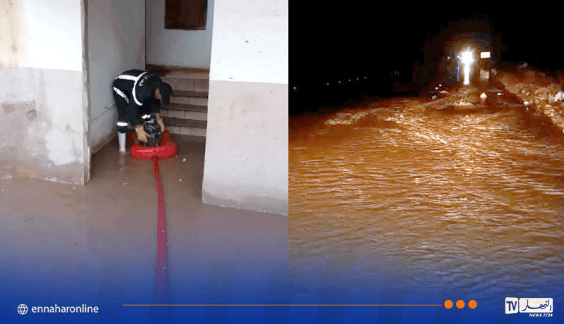 البيض: انقاذ شخص بالرقاصة وامتصاص المياه ببريزينة بعد تساقط الامطار