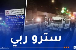 بالفيديو.. سقوط لوحة مرورية على شاحنة بنفق بئر مراد رايس