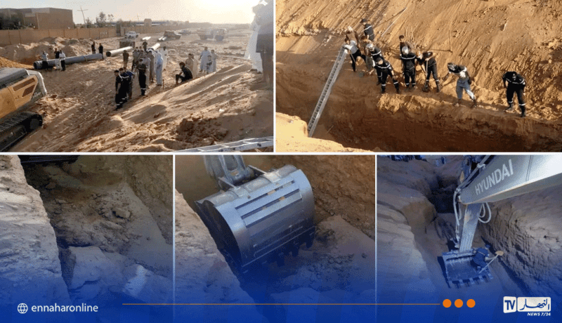 إيليزي .. عملية إنقاذ عامل بورشة حفر قنوات إثر انهيار تربة