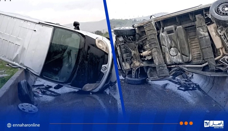 البويرة.. 4 جرحى في انحراف وانقلاب سيارة نفعية