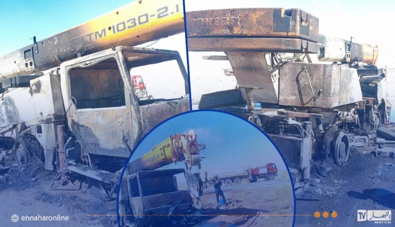 بشار.. حريق رافعة بمنطقة واد عائشة في العبادلة